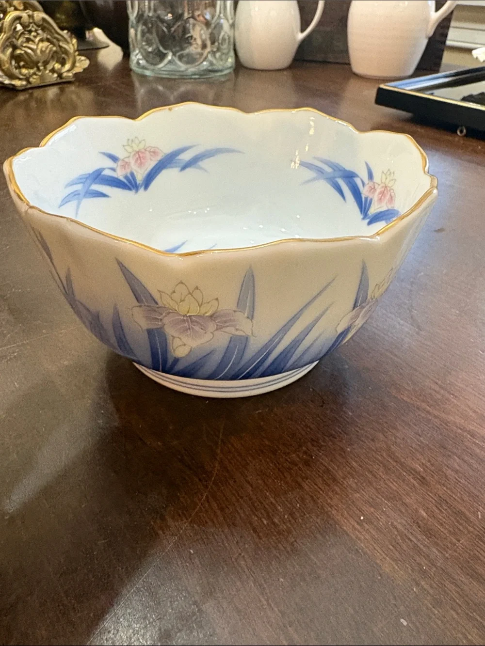 Otagiri Mercantile Company Japan Small Round Bowl with Iris Flowers 2.5”